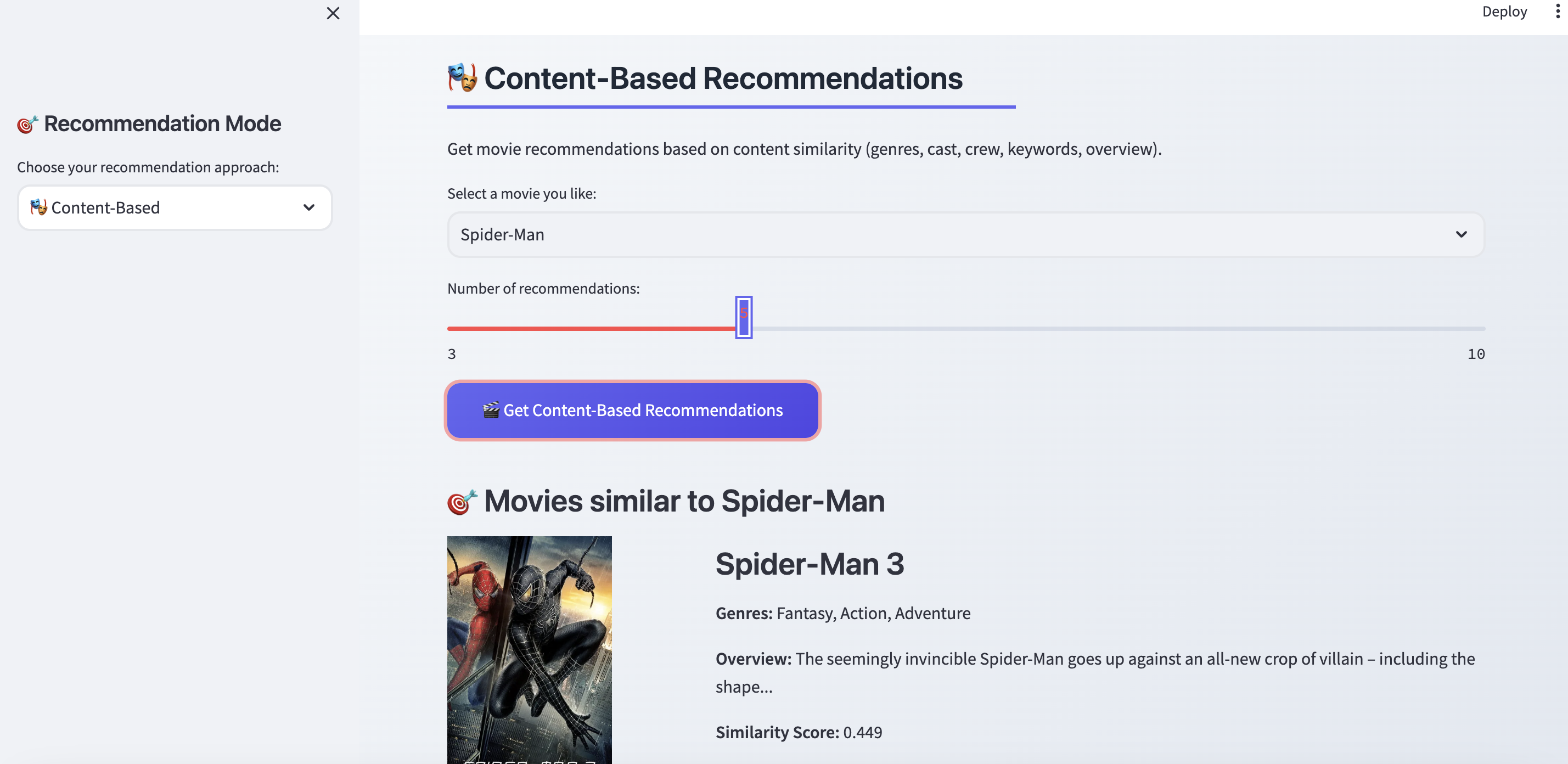 Hybrid Movie Recommendation System